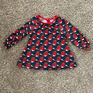 Mini Boden Red Blue Bird Print Eccentric Geometric 100% Size 2-3 Playful Dress
